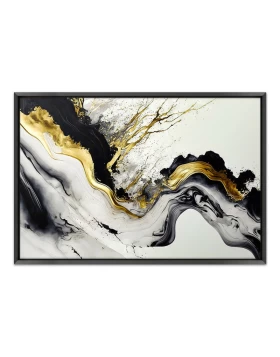 Abstract Golden Wave Megapap painting on canvas digital printing with frame 140x100x3cm.