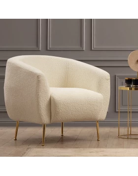 Eses Megapap boucle fabric armchair in cream color 70x80x82cm.