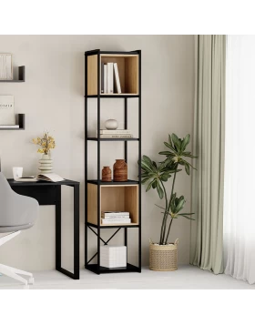 Vale Mini Megapap melamine bookcase in silky black - sapphire oak color 36.2x39x179cm.