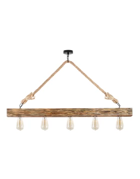 Erebos Megapap E27 wooden five lights ceiling lamp in natural color 100x7x53cm.