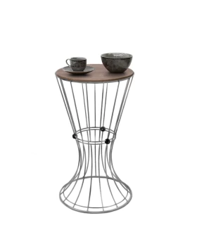 Girene Megapap metallic - Mdf side table in silver - black color 32x32x58cm.