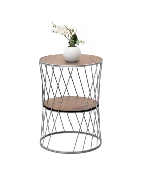 Jaspin Megapap metallic - Mdf side table in silver - walnut color 32x32x44cm.