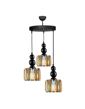 Alaba Megapap E27 metal - glass three-light ceiling light in black color 40x40x95cm.