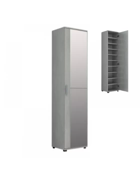 Visla Megapap single-door wardrobe - shoe rack of 20 pairs with mirror in concrete grey color 45x36x187cm.