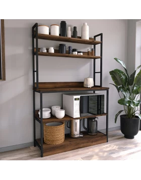 Foyer Megapap metallic floor shelf unit in black - smoked walnut color 101x36x160,7cm.