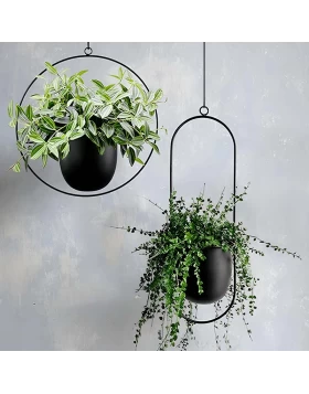 Metal hanging flower pot set in black color Φ25cm.