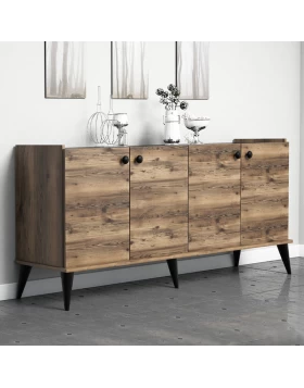 Lidya Megapap melamine buffet in walnut - black marble effect color 182x41x82,5cm.