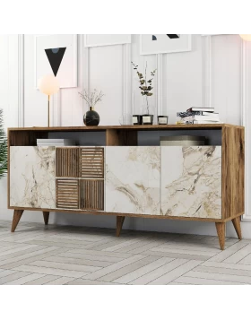 Milan Megapap melamine buffet in walnut - white marble effect color 180x35x78,6cm.