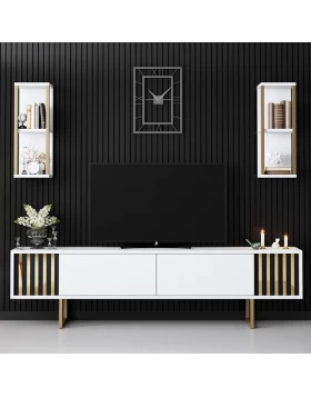 Goldline Megapap melamine tv unit in white - gold color 180x30x48cm.