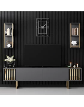 Goldline Megapap melamine tv unit in anthracite - gold color 180x30x48cm.