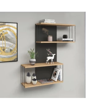 Melamine wall shelf Destan Megapap in color antracite - natural beech 65x19x96cm.