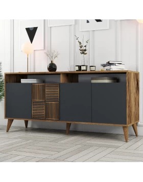 Milan Megapap melamine buffet in walnut - anthracite color 180x35x78,6cm.