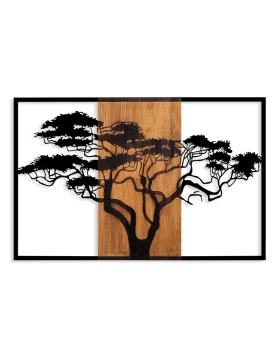 Acacia Tree Megapap wooden - metal wall art in walnut - black color 90x3x70cm.