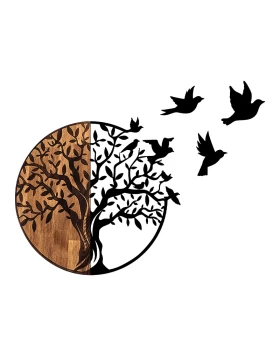 Tree with Birds Megapap wooden - metal wall art in walnut - black color 92x3x71cm.