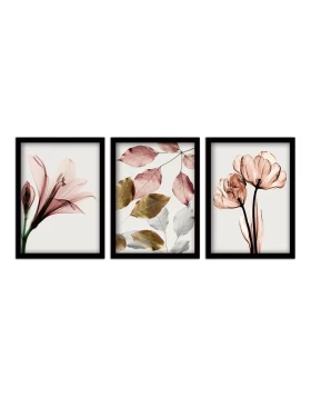 Pink Flowers Megapap painting of three pieces in frame 35x45x2cm.