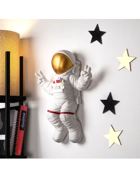 Astronaut Megapap polyester wall art in  white - gold color 35x10x47cm.