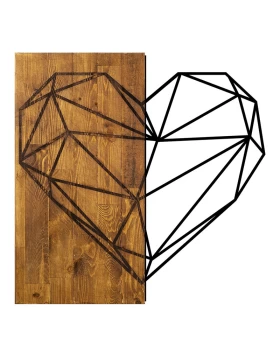 Heart Megapap wooden - metal wall art in walnut - black color 58x3x58cm.