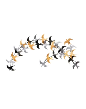 Birds Megapap metal wall art in black - bronze - silver color 137x1.5x62cm.