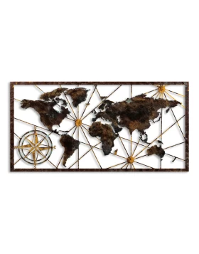 World Map Megapap metal wall art in black - bronze color 120x1.5x60cm.