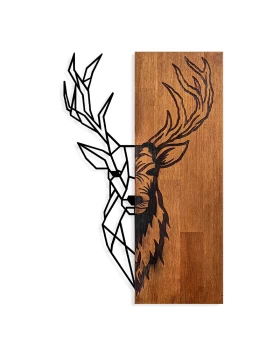 Deer Megapap wooden - metal wall art in walnut - black color 36x3x58cm.