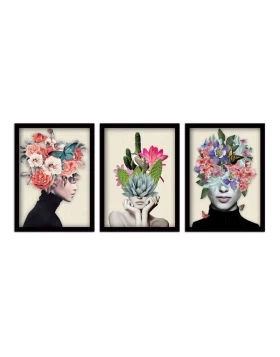 Flower Girls Megapap painting of three pieces in frame 35x45x2cm.