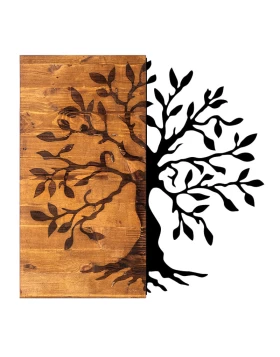 Agac Tree Megapap wooden - metal wall art in walnut - black color 58x3x58cm.