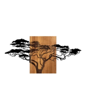 Acacia Tree Megapap wooden - metal wall art in walnut - black color 144x3x70cm.