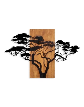 Acacia Tree Megapap wooden - metal wall art in walnut - black color 90x3x58cm.