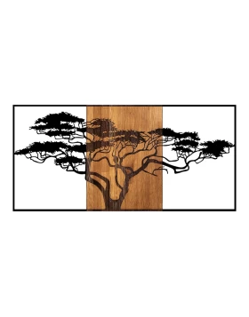 Acacia Tree Megapap wooden - metal wall art in walnut - black color 147x3x70cm.