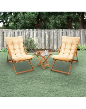 Milos Megapap wooden garden table and garden chairs set 3 pieces in natural - cream color