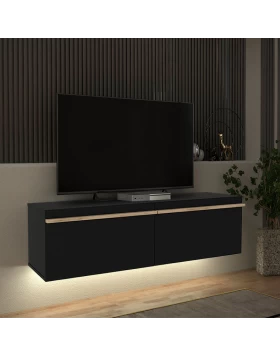 Morel Megapap melamine wall TV cabinet with LED lighting in black color 140x41.8x40cm.