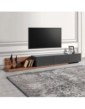 Enstey Megapap melamine TV furniture in walnut - anthracite color 260x41.8x33.5cm.