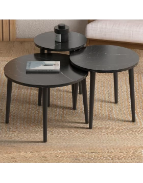 Roma Megapap melamine coffee table set of 3 in  black marble effect  color Φ60x46cm.