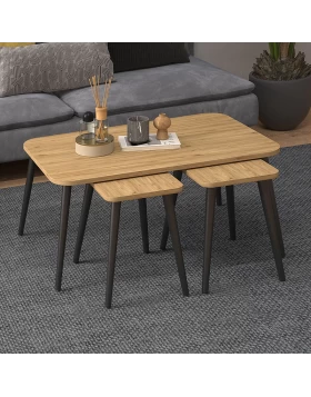 Oliva Megapap melamine coffee table set of 3 in oak 90x55x46cm.