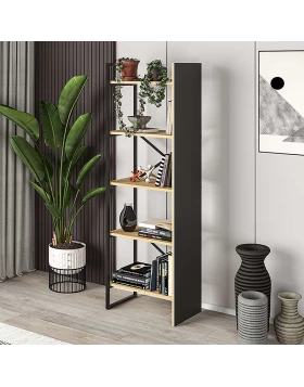 Detroit Megapap melamine bookcase in silky black - sapphire oak color 58x35.2x175cm.