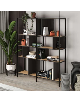 Maxi Megapap melamine bookcase in silky black - sapphire oak color 144x35x175cm.