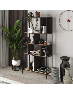 Midi Megapap melamine bookcase in silky black - sapphire oak color 88x35x175cm.