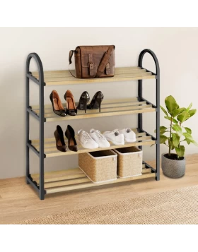 Shoe rack wooden - plastic color black - natural 67x18x65cm.