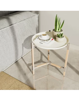 Wooden - plastic side table in beige color Φ46x53cm.