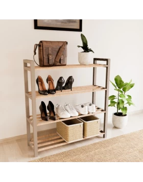 Shoe rack wooden - plastic color beige - natural 66x20x68cm.