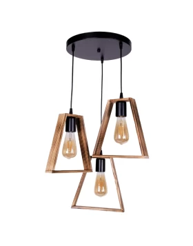 Esela Megapap E27 wooden/metallic ceiling three-light in natural - walnut color 50x50x80cm.