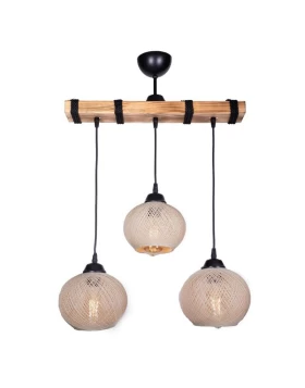 Sirmione Megapap E27 wooden/rope ceiling three-light in beige - natural color 49x17x75cm.