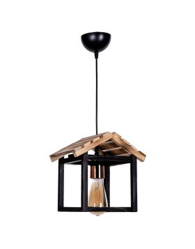 Kale Megapap E27 wooden ceiling light in black - natural color 25x18x65cm.