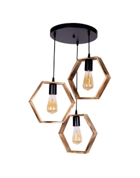 Esela III Megapap E27 wooden/metallic ceiling three-light in natural - walnut color 50x40x80cm.