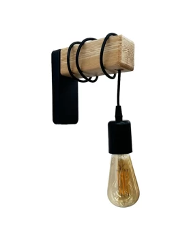 Gero Megapap E27 wooden wall lamp in natural - black color 6x17x16cm.