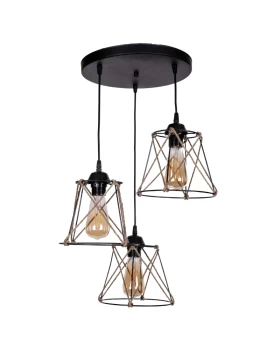 Cesa Megapap E27 metallic - rope ceiling three-light in black color 45x40x70cm.