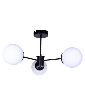 Fune Megapap E27 metallic - glass ceiling three-light in black color 60x60x30cm.