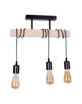 Radovan Megapap E27 wooden/metallic ceiling three-light in natural - black color 49x5x50cm.