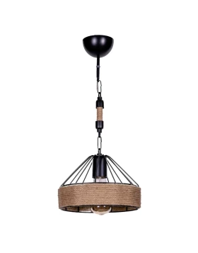 Crotone Megapap E27 metallic - rope ceiling light in black - natural color Ø25x50cm.