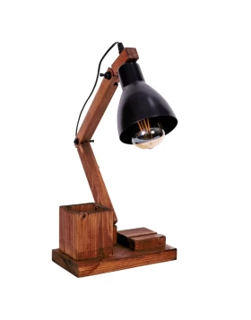 Dilay Megapap E27 wooden - metallic desk lamp in black - walnut color 23x12x45cm.